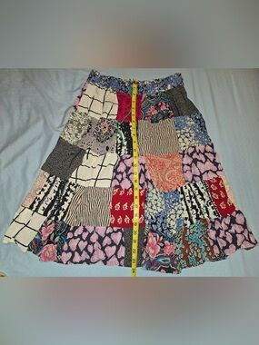 India Casual Designs Boho Patchwork Skirt One Size *small stain, see pics GUC